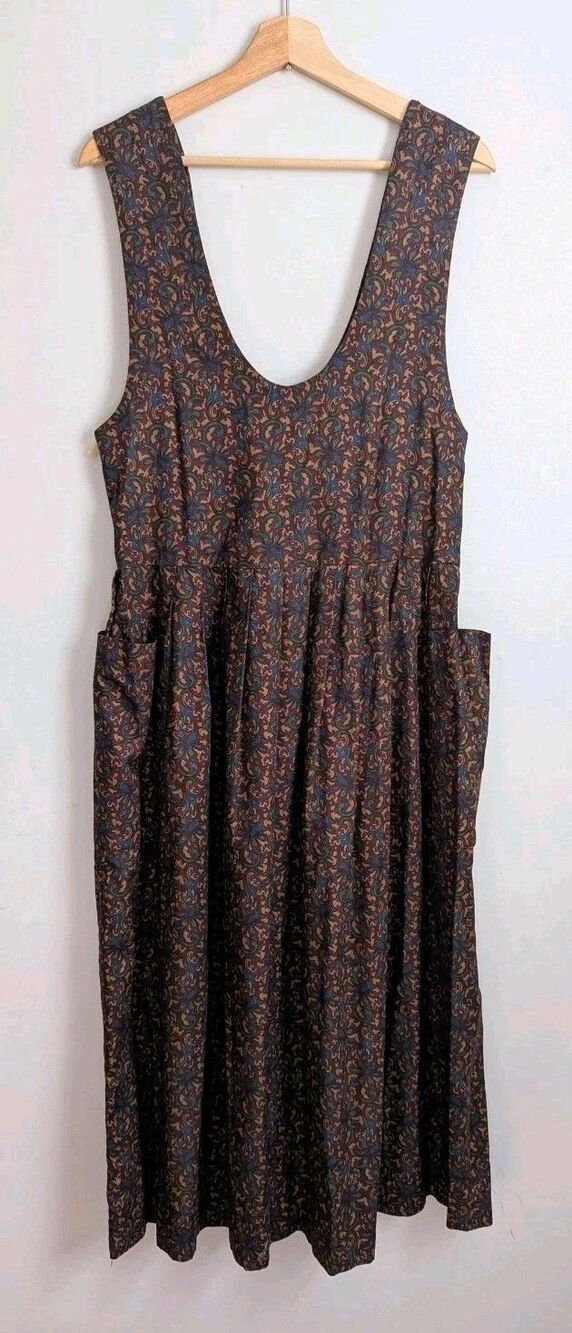 Vintage 80s Pinafore Jumper Dress Outback Red Burgundy Paisley Midi Pockets S